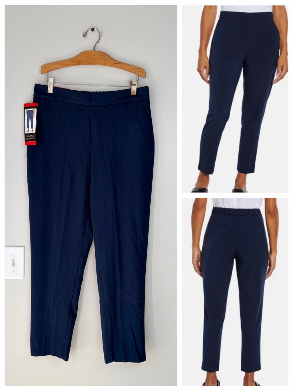 Banana Republic Navy Blue Tapered Pull On Ankle Pants Work Career Business